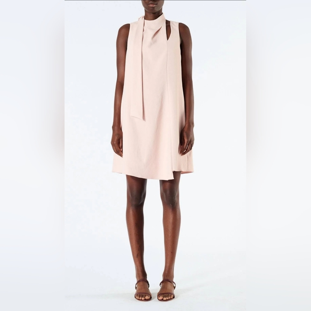 TIBI Chalky Drape Shift Dress Blush Pleat Neck | Creative Minimalist Size 10